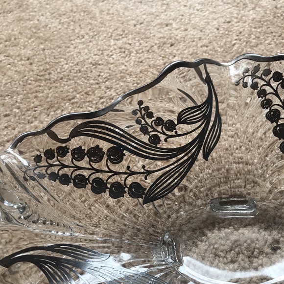 Vintage Cambridge Glass Caprice Large Oval Bowl with Sterling Silver Overlay - Picture 12 of 14